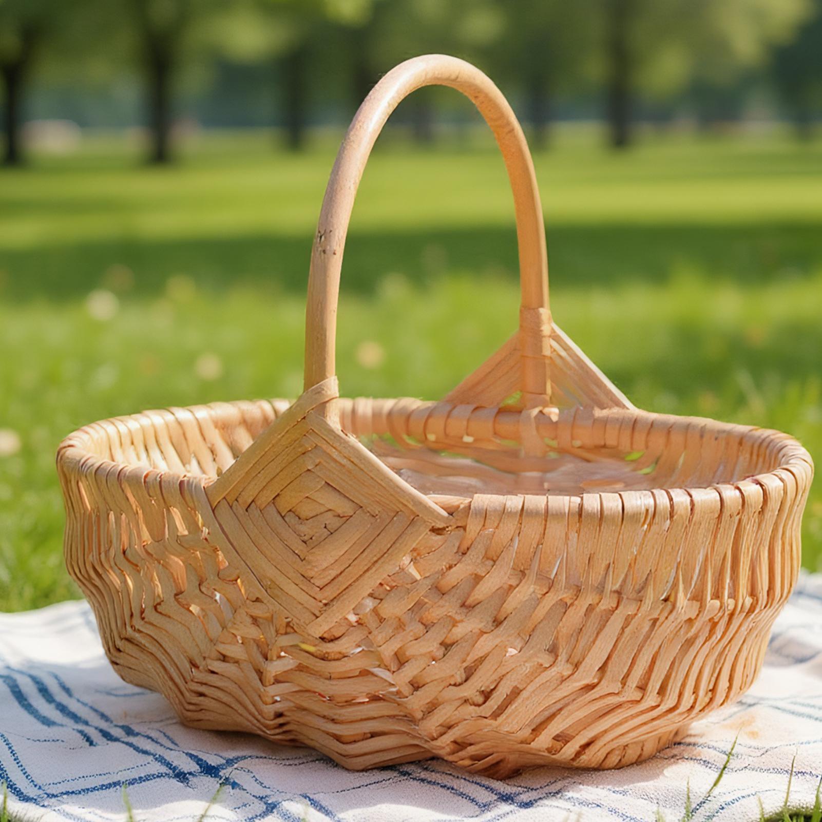 Outdoor Camping Activities - Keranjang Piknik Anyaman Rotan Dengan Pegangan