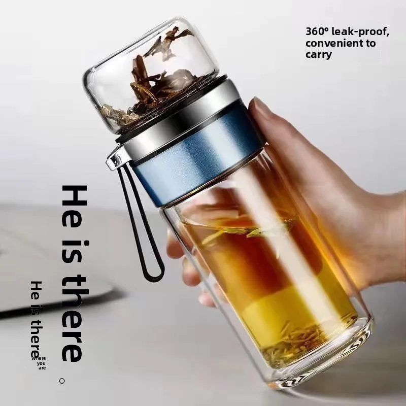 Portable Water Filter - Cangkir Pemisah Air Teh Kaca Dua