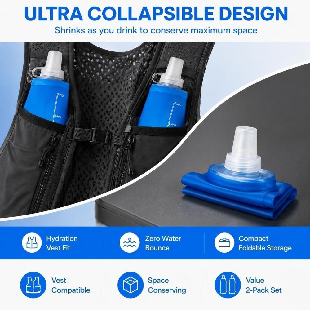 2 Paket Botol Air Lipat TPU Pr - Collapsible Water Bottle ulasan dan harga